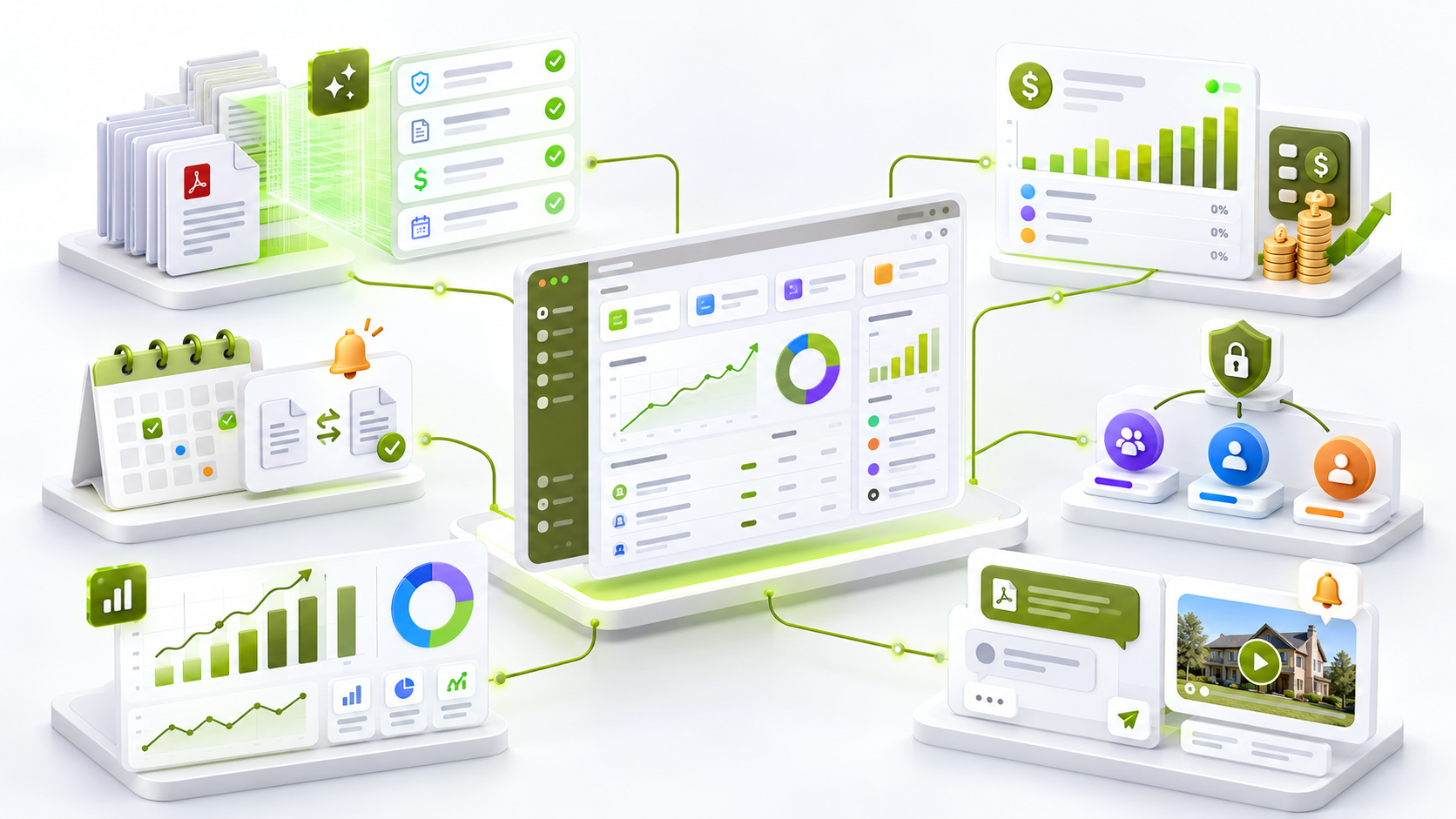 GrowEzy platform overview: AI policy extraction from multiple PDFs, live commission calculation, renewal reconciliation, team roles, analytics dashboards, and customer messaging with documents and personalized video
